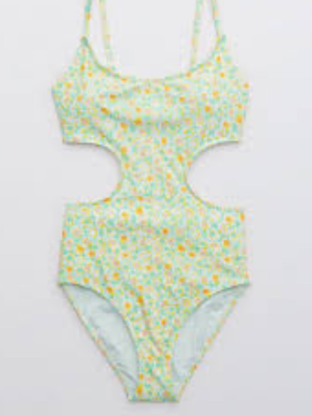 Aerie Floral Cutout One-Piece Swimsuit in Mint and Yellow Long